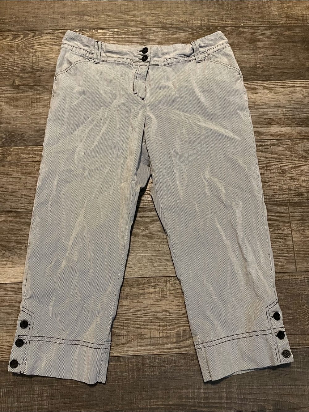Charter Club Brown & White Railroad Striped Cropped Double Button Cuff Pants